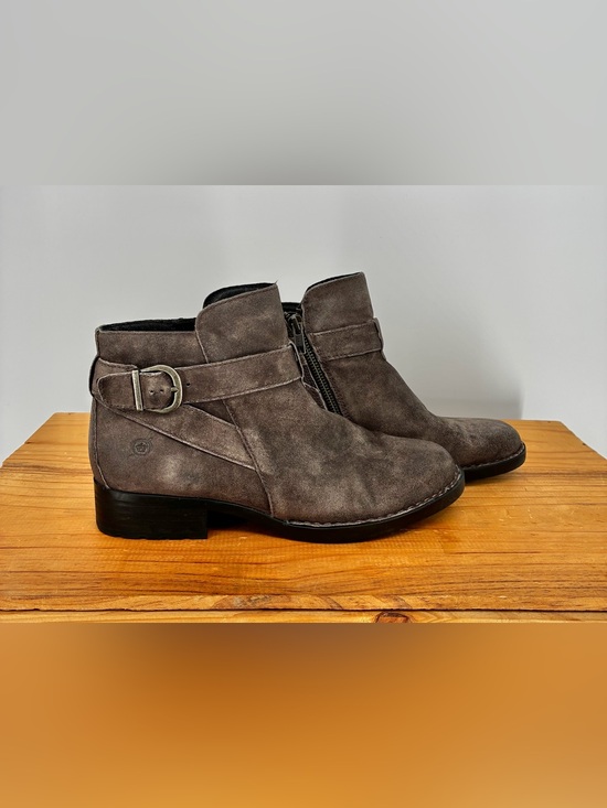 Born Shoes - Born Jorgette Gray Nubuck Leather Buckle Ankle Booties Size 7.5